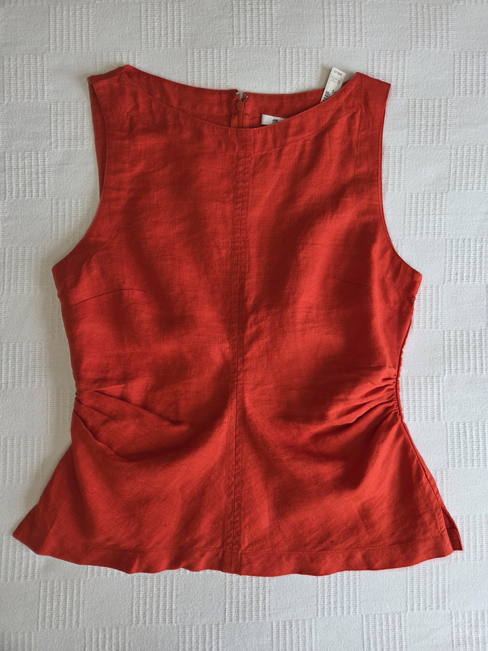 NWT Madewell Cinched Boatneck Linen Red Sleeveless Peplum Tank S